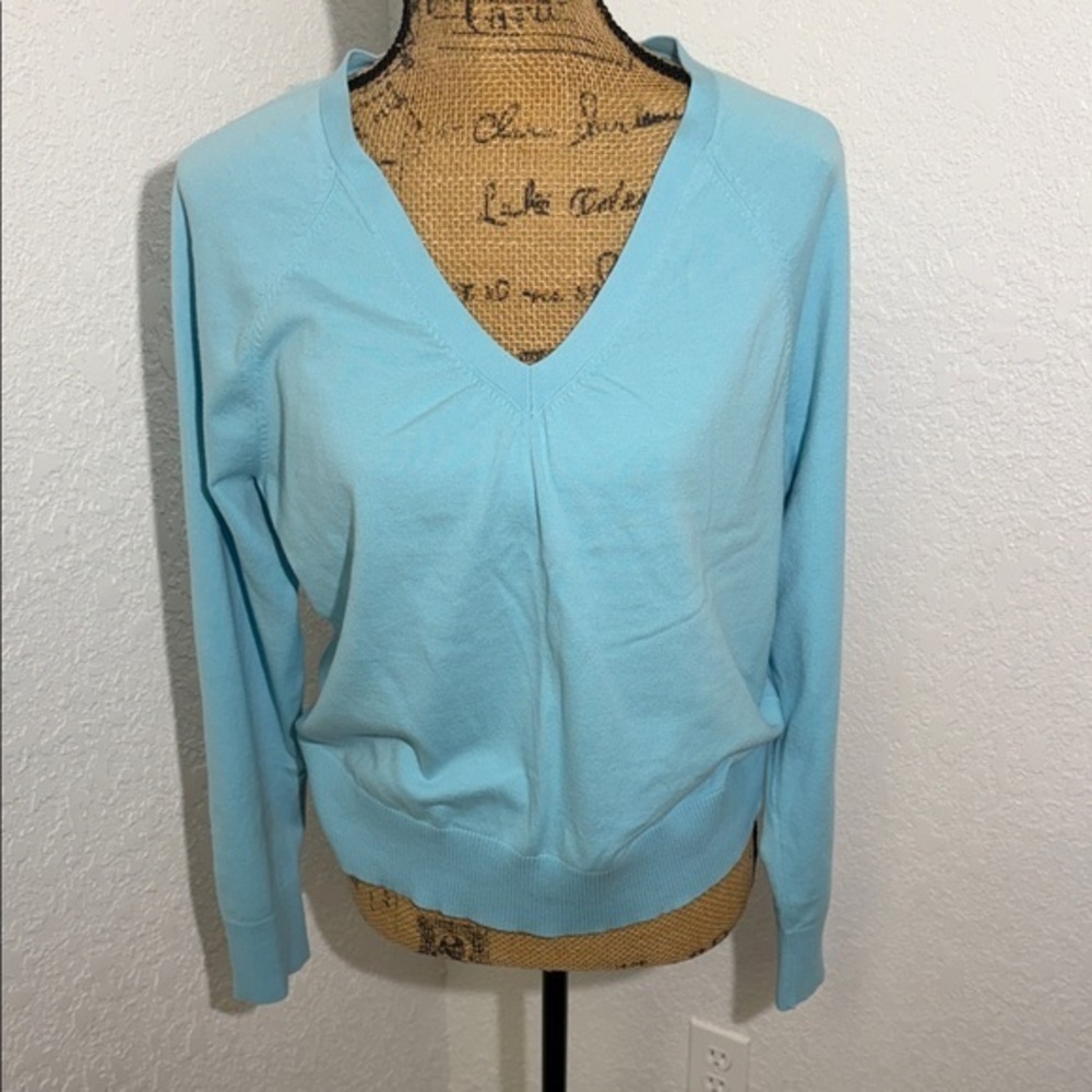 Talbots Sky Blue V-Neck Pullover 100% Cotton